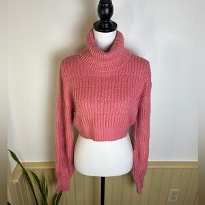 Urban Outfitters Pink Cropped Turtleneck Sweater S Ribbed Knit Barbie Cozycore